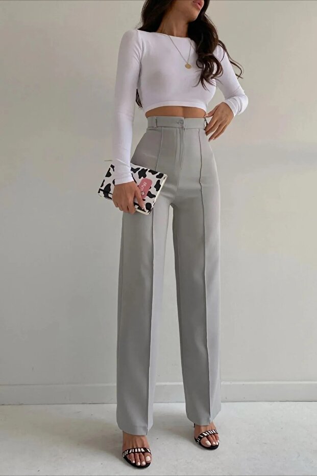 Women's Gray Grassy Wide Leg Palazzo Trousers