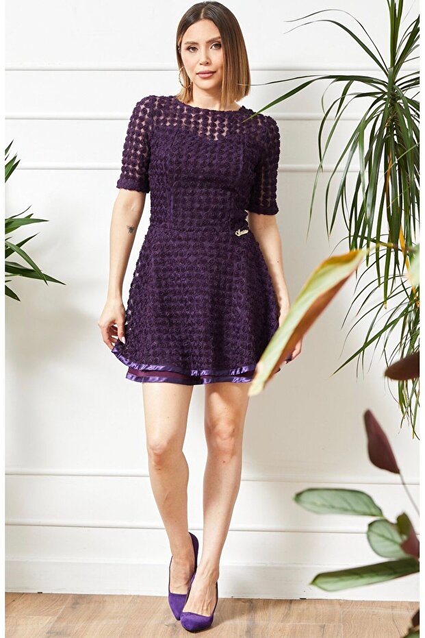 فستان مبطن بنمط منقوش - 4