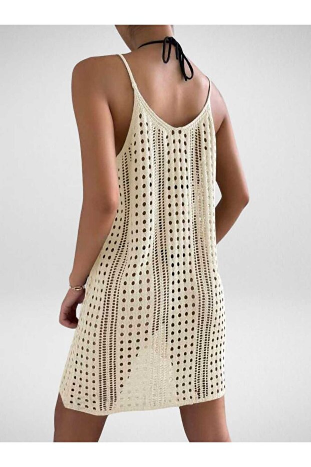 Strappy Model Openwork Pattern Mini Beach Dress - 2