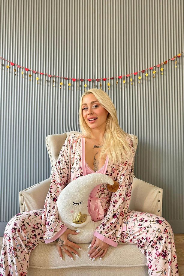 Açık Pembe Flore Exclusive Örme Sabahlıklı Kadın Pijama Takımı - 5