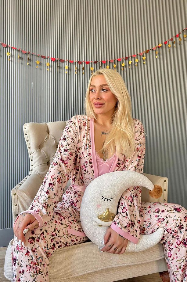 Açık Pembe Flore Exclusive Örme Sabahlıklı Kadın Pijama Takımı - 4
