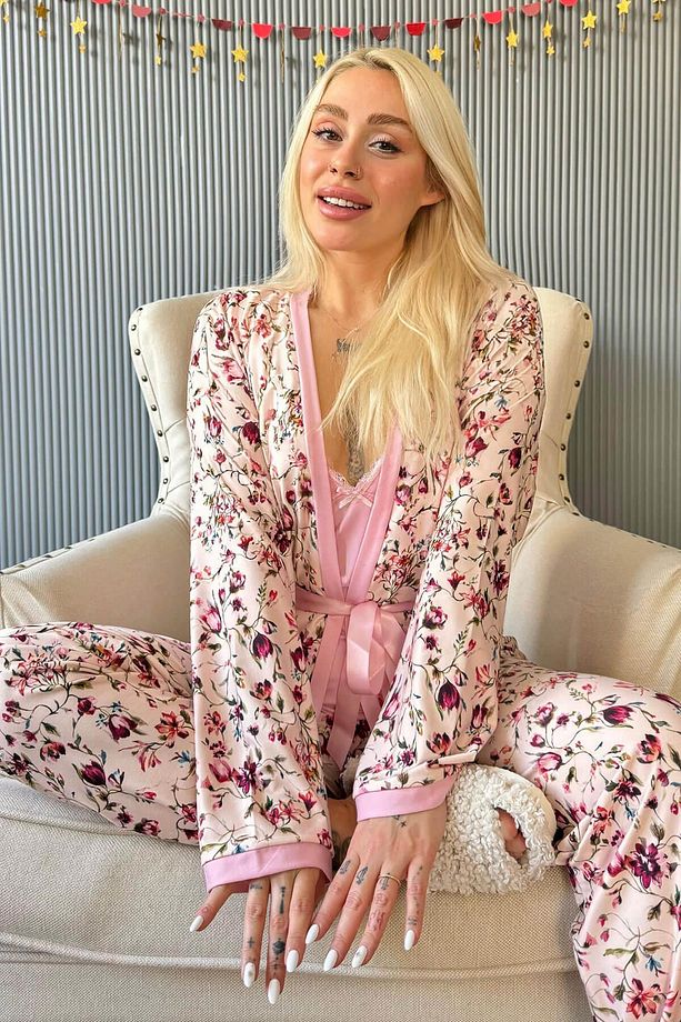 Açık Pembe Flore Exclusive Örme Sabahlıklı Kadın Pijama Takımı - 3
