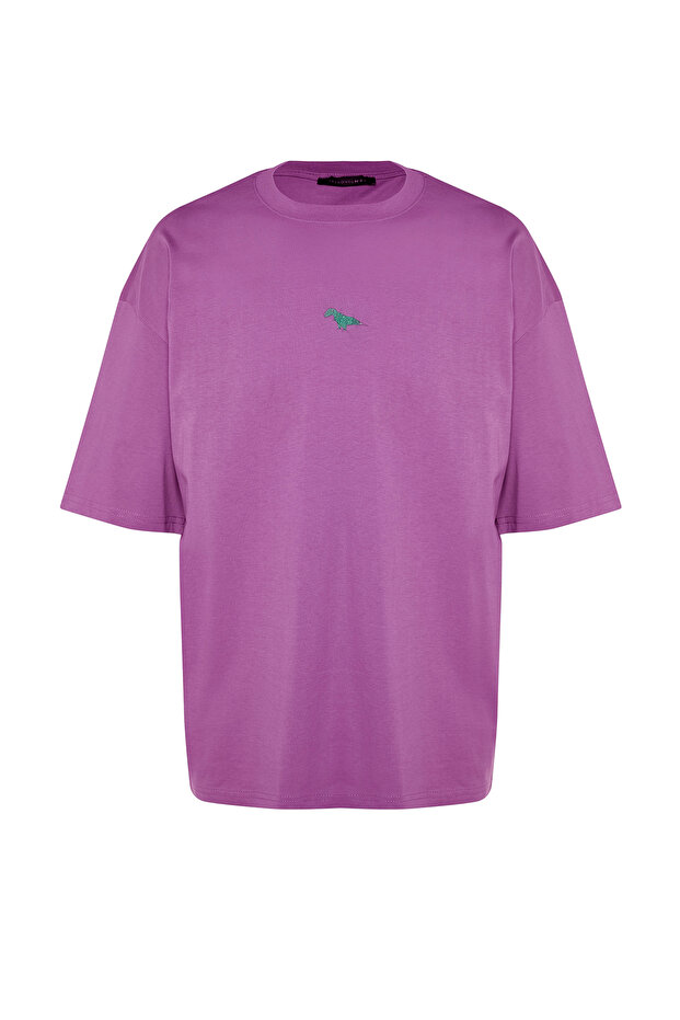 Mürdüm Oversize/Geniş Kesim Dinozor Nakışlı Kısa Kol %100 Pamuk T-Shirt TMNSS23TS00243 - 7