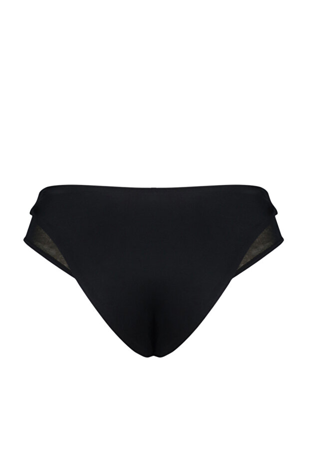Siyah Mesh Detaylı Yüksek Bel Regular Bikini Altı TBESS24BA00143 - 10