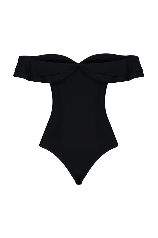 Siyah Volan Detaylı Fırfırlı Çıtçıtlı Örme Body TPRSS24BD00014 - 8