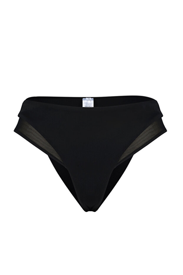 Siyah Mesh Detaylı Yüksek Bel Regular Bikini Altı TBESS24BA00143 - 8