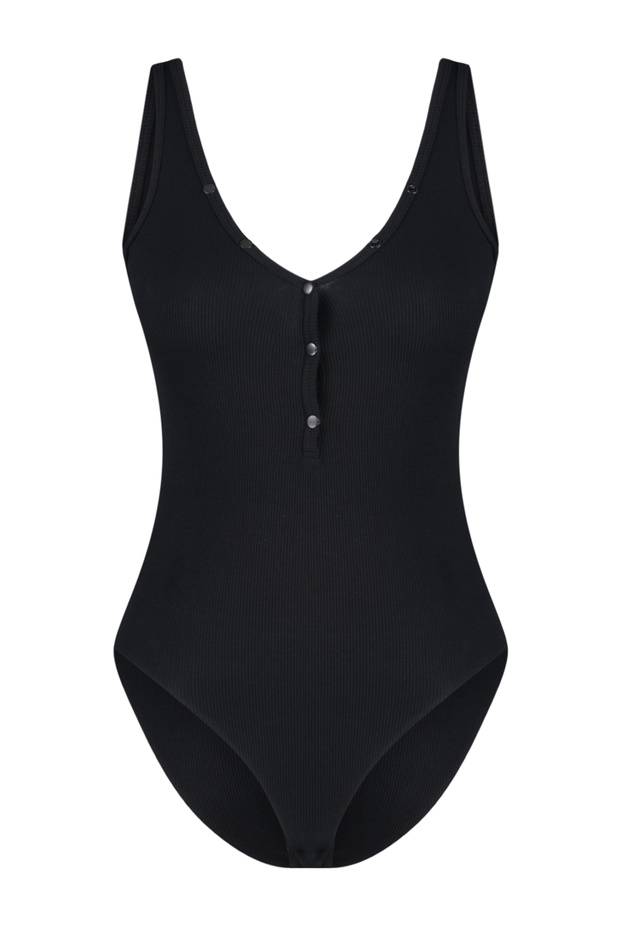 Siyah Fitted/Vücuda Oturan V Yaka Fitilli Esnek Çıtçıtlı Örme Body TWOSS24BD00032 - 7