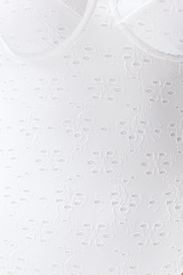 Beyaz Dokulu V Yaka Balkonet Kaplı Bağlamalı Regular Mayo TBESS24MA00064 - 6