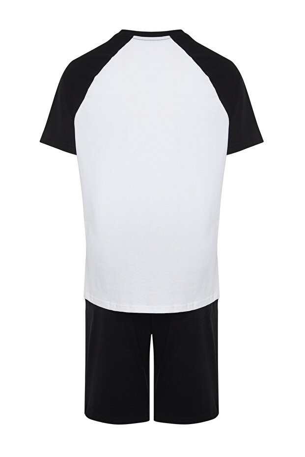 Siyah Beyaz Nakışlı Reglan Kol Örme Şortlu Pijama Takımı TMNSS24PT00007 - 8