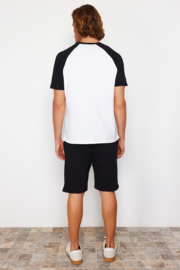 Siyah Beyaz Nakışlı Reglan Kol Örme Şortlu Pijama Takımı TMNSS24PT00007 - 6