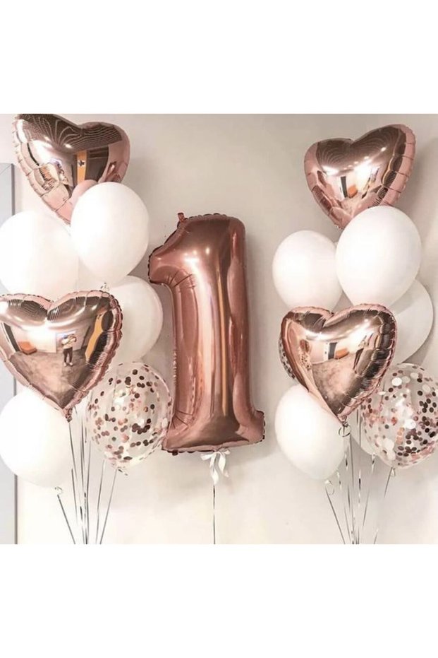 1 Year Old Birthday Concept Balloon Rosegold Heart Star Foil Balloon Rosegold Balloon