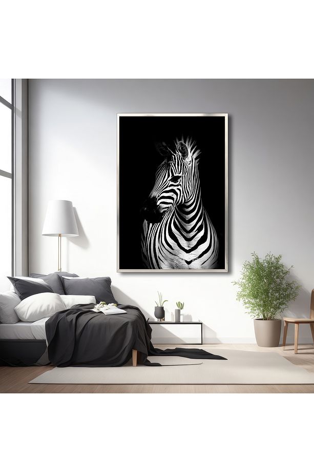 Siyah Beyaz Zebra Dekoratif Salon Kanvas Tablo, Vahşi Hayvan Resmi - 4