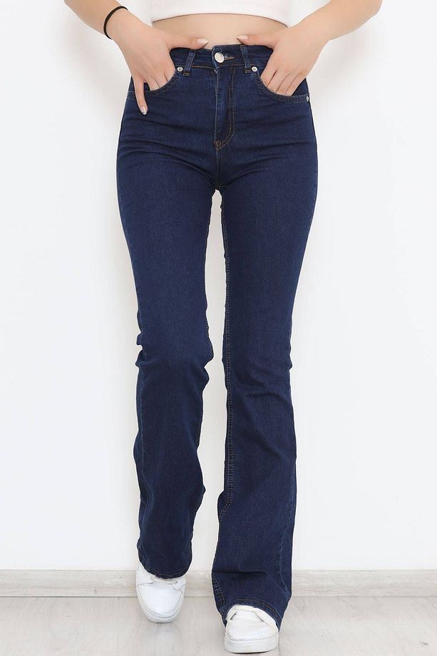 Ngbutika&Geenzmanifacture Ispanyol Paça Lacivert Renk Likralı Yüksek Bel  Ispanyol Jeans Pantolon - 1