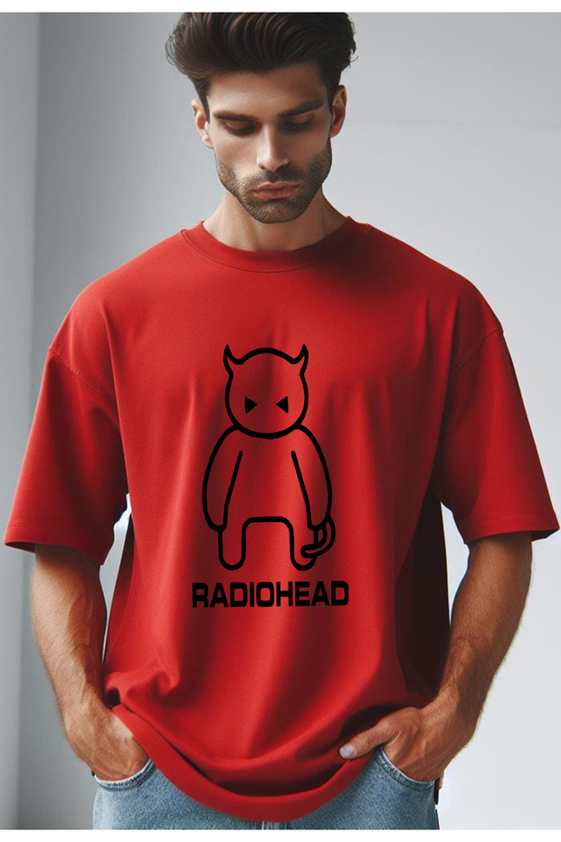 Radiohead Devil Printed Red Oversize Tshirt