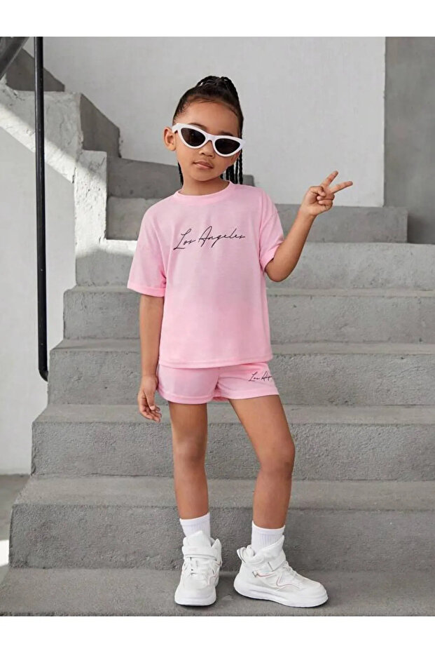 Children's Los Angeles Printed Top and Bottom Set with Shorts