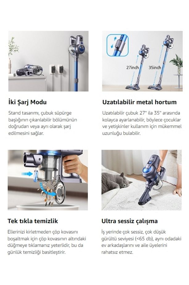 Gsc50 Şarjlı Dikey Süpürge, 23000pa Güçlü, Hafif, 30 Dakika Uzun Çalışma Süreli - 2