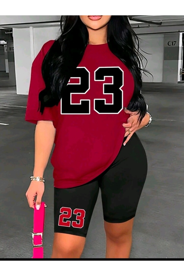 Women's Lower-Top 23 Printed Tights-T-shirt Set Oversize Casual Boyfriend