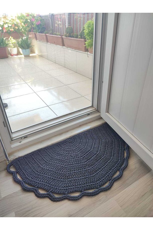 (90X45) %100 El Örgüsü Balkon/ Kapı Önü Yarım Ay Paspas - 1