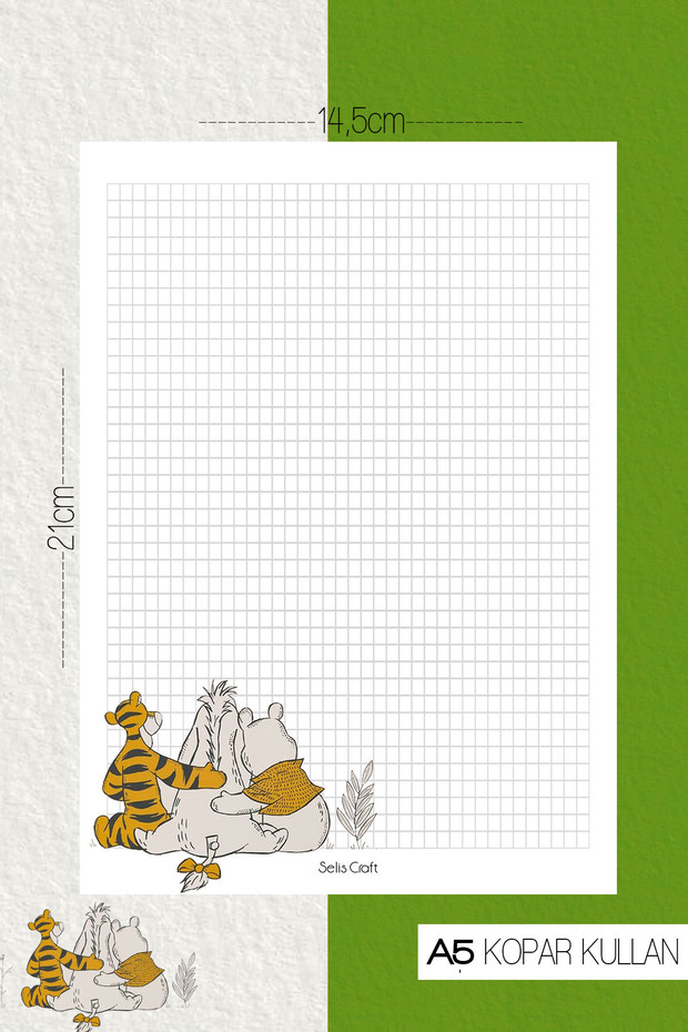 Winnie The Pooh Desenli Kareli Notepad 02 Günlük Planlayıcı, Defter, To Do List, Not Defteri, Ajanda - 1