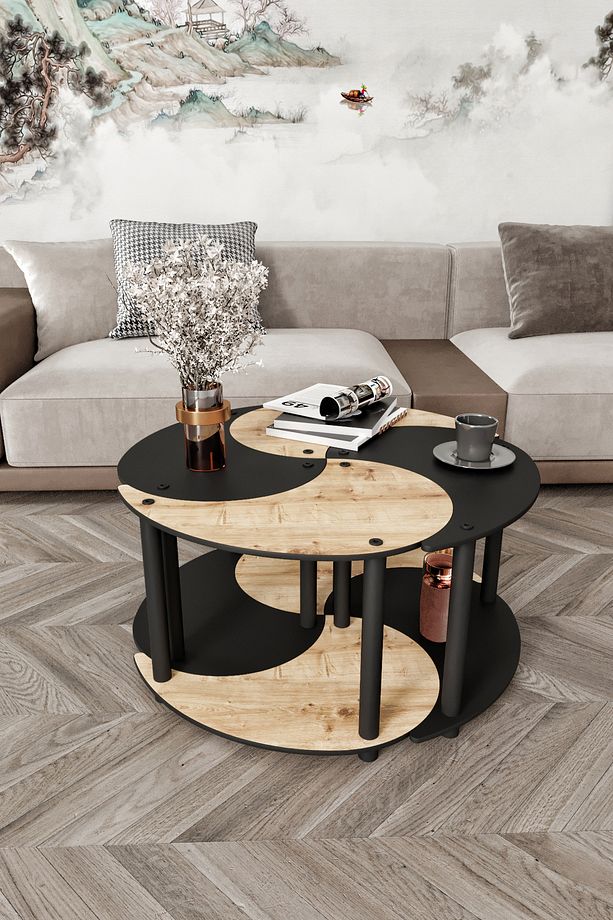 YİN YANG UNITY SERENITY ORTA SEHPA 4 LÜ SİYAH MEŞE 70 CM - 4