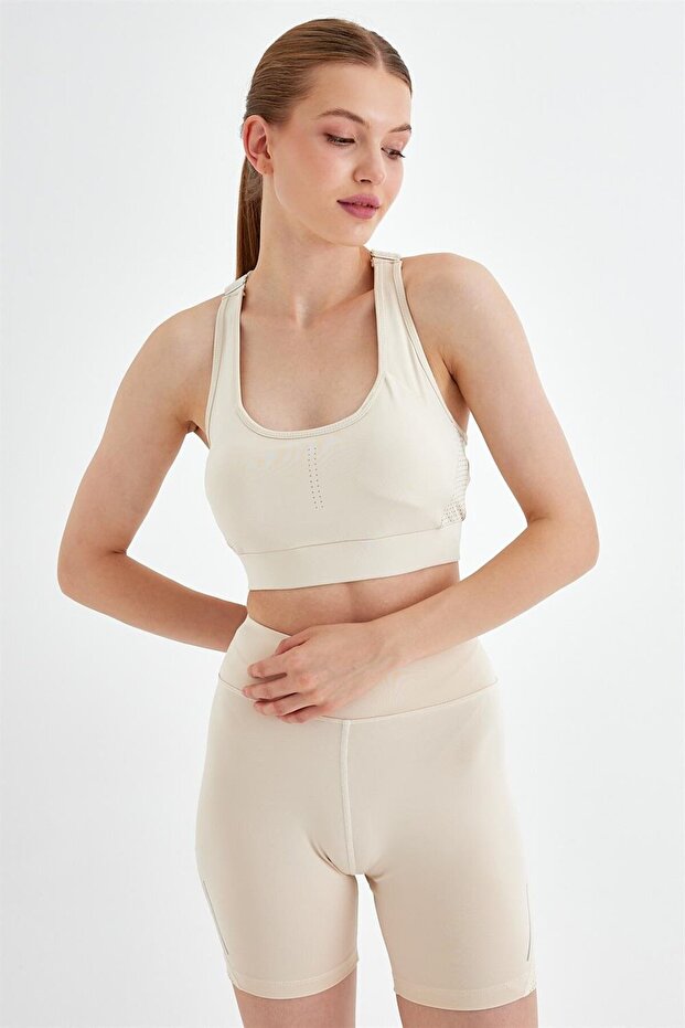 Women's Beige Back Laser Cut Sports Bra