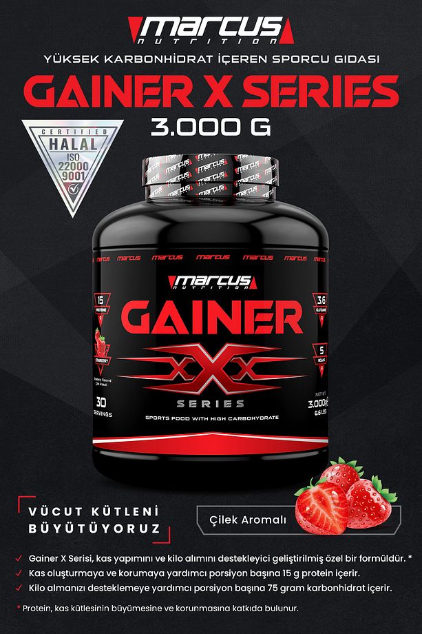 Marcus Mass Gainer X Series 3.000 G (ÇİLEK AROMALI) - 3