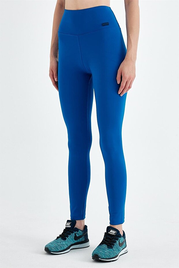Women's Blue Plain Long Sports Leggings