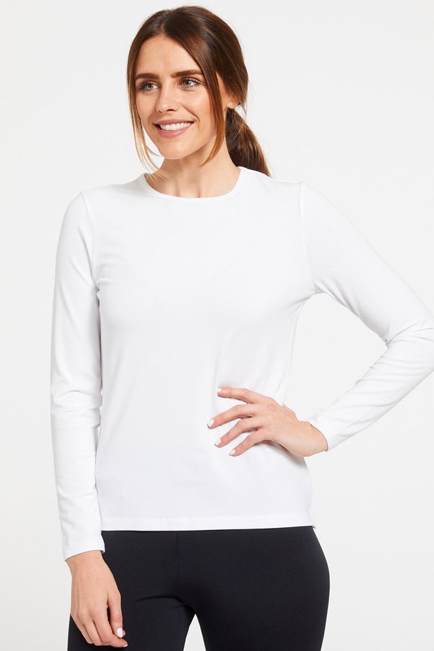 Plain White Crew Neck Long Sleeve Women's Combed Cotton T-shirt