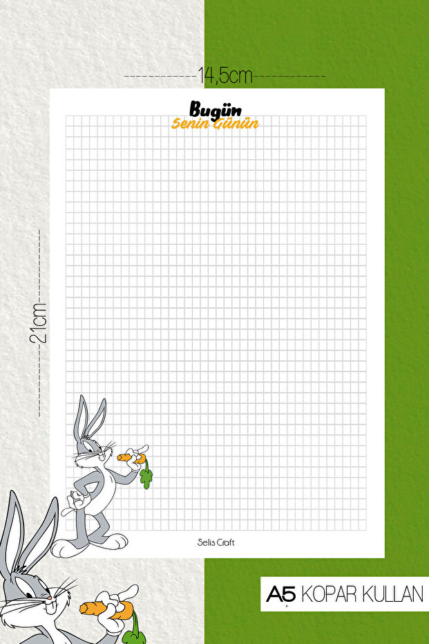 Bugs Bunny Kareli Notepad 01 Günlük Planlayıcı, Defter, To Do List, Not Defteri, Ajanda - 1