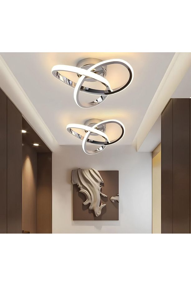 Modern Plafonyer Tavan Led Avize Salon Mutfak Oturma Odası Avize Krom 2 Adet Set Fiyat - 1