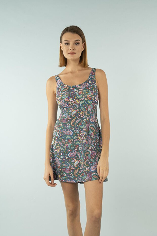 Patterned Dress Swimsuit - Green