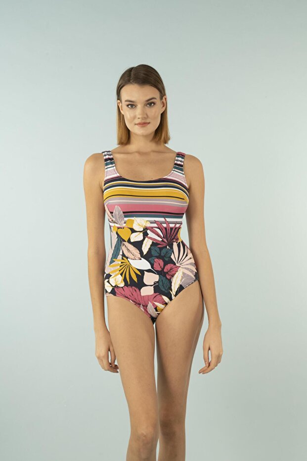 Patterned U Collar Swimsuit - Floral