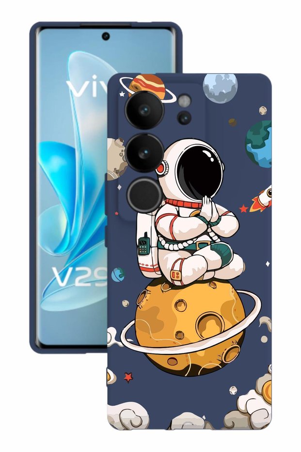 V29 Navy Blue Color Silicone Case with Printed and Camera Protection