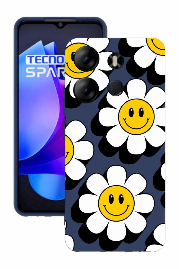 Spark Go 2023 Dark Blue Color Silicone Case with Print and Camera Protection