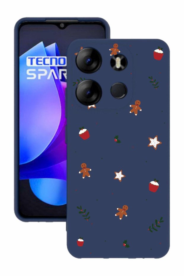 Spark Go 2023 Dark Blue Color Silicone Case with Print and Camera Protection