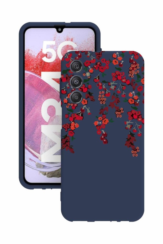 Samsung Galaxy M34 Dark Blue Color Silicone Case with Print and Camera Protection