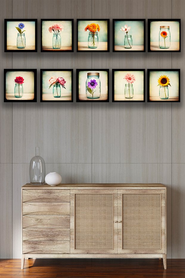 10 Pieces Flower Jar Decorative Wooden Table Gift Living Room, Hall, Office, Home Decoration