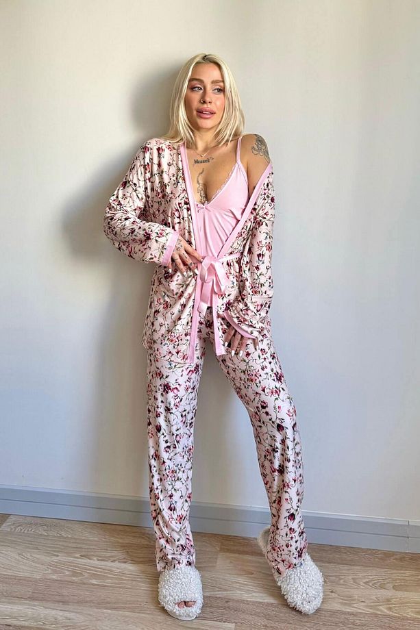Açık Pembe Flore Exclusive Örme Sabahlıklı Kadın Pijama Takımı - 8