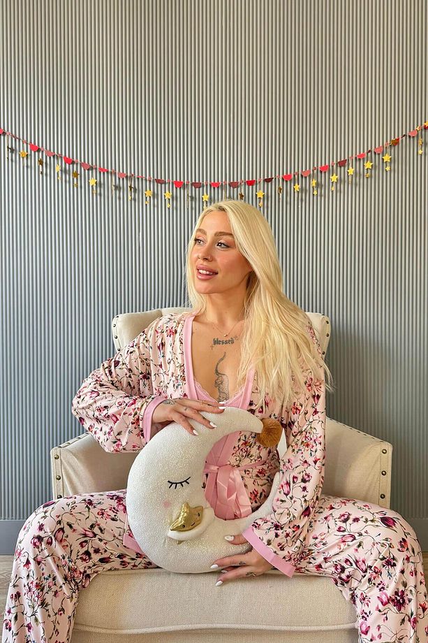 Açık Pembe Flore Exclusive Örme Sabahlıklı Kadın Pijama Takımı - 6