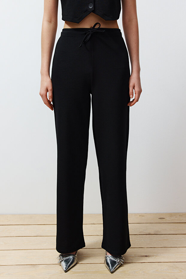 Siyah Düğmeli V Yaka Wide Leg Örme Yelek/Pantolon Alt-Üst Takım TWOSS24AU00017 - 6