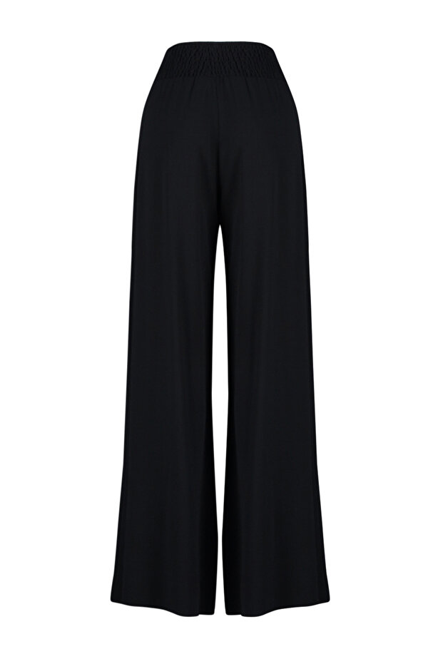 Siyah Dokuma Gipeli Maxi Plaj Yüksek Bel Pantolon TBESS24PL00008 - 9
