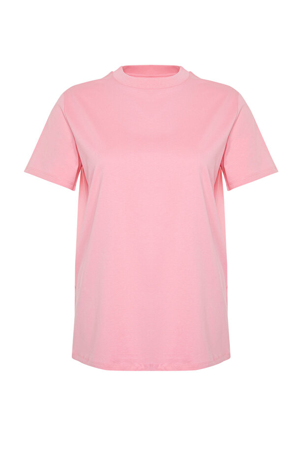 Pembe Yakası Ribanalı Boyfriend %100 Pamuk Örme T-shirt TBBSS23BF00019 - 7