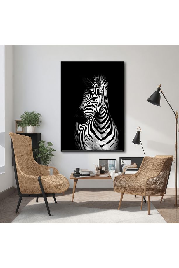 Siyah Beyaz Zebra Dekoratif Salon Kanvas Tablo, Vahşi Hayvan Resmi - 3
