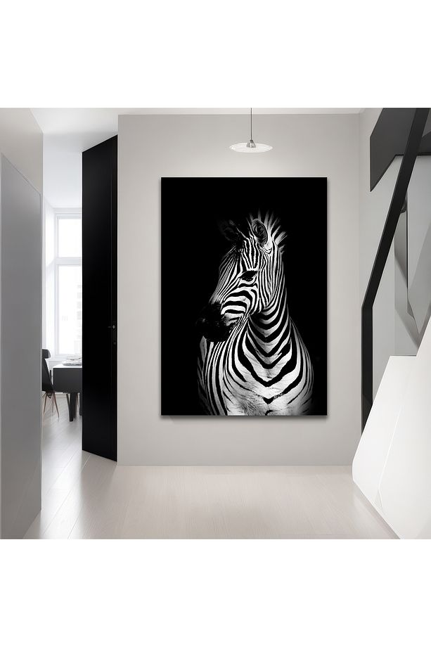 Siyah Beyaz Zebra Dekoratif Salon Kanvas Tablo, Vahşi Hayvan Resmi - 6