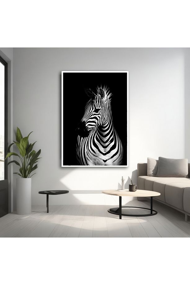 Siyah Beyaz Zebra Dekoratif Salon Kanvas Tablo, Vahşi Hayvan Resmi - 5