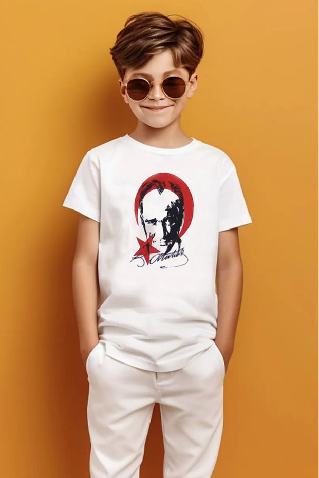 Pearl textile Ataturk printed cotton for daily and national holidays unisex girls boys T-shirt