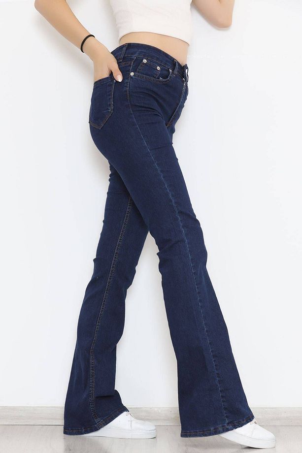 Ngbutika&Geenzmanifacture Ispanyol Paça Lacivert Renk Likralı Yüksek Bel  Ispanyol Jeans Pantolon - 4