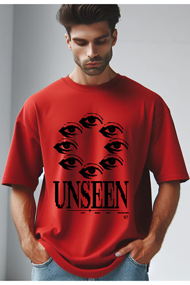 Unseen Printed Red Oversize T-shirt