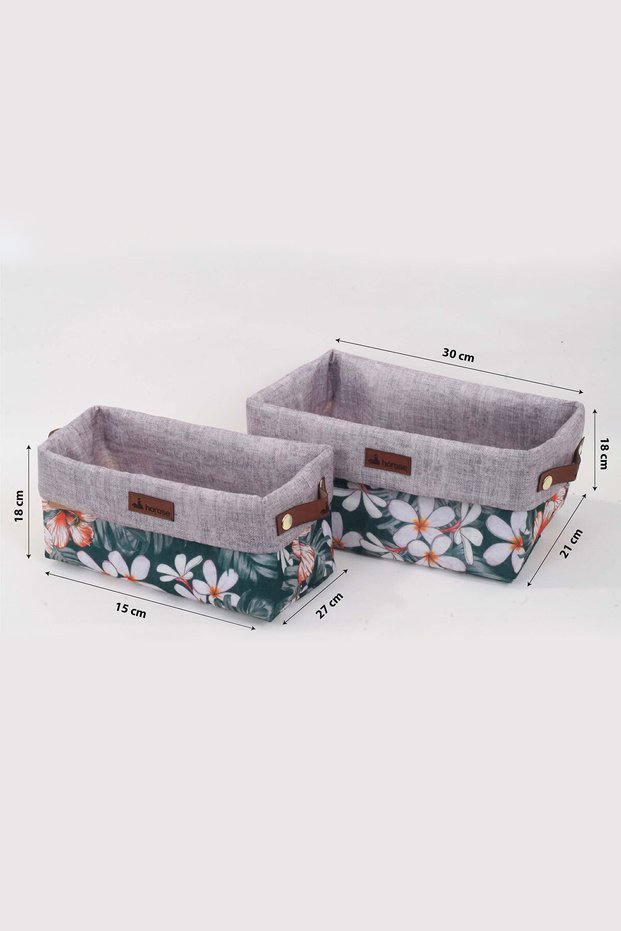 Horose Multi-purpose Children's Room Basket Set 2 Pieces Basket Flower Patterned