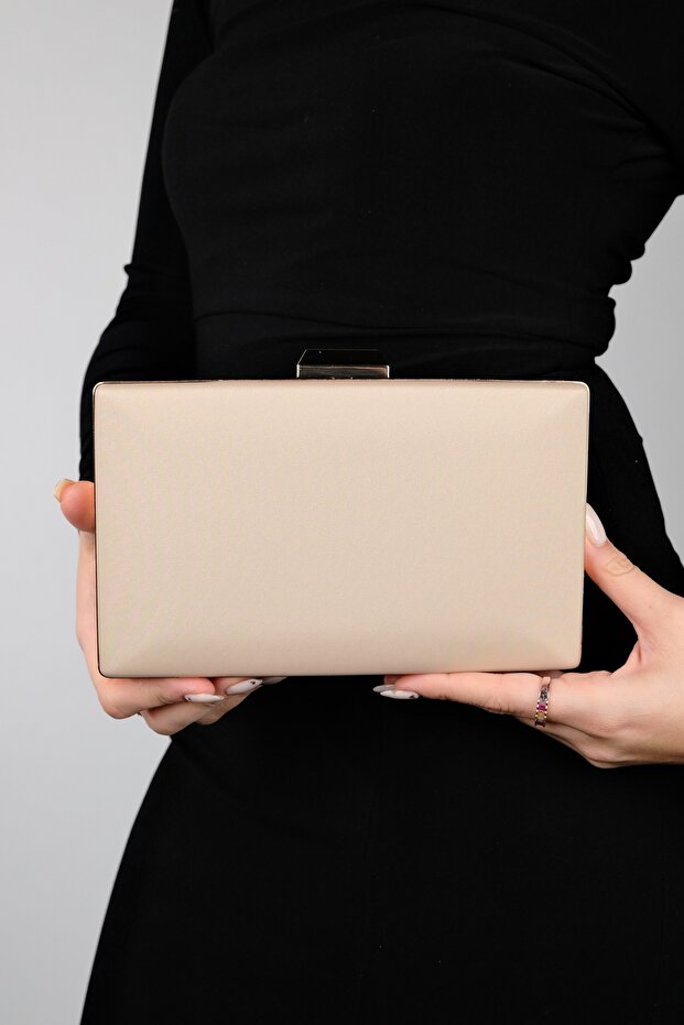 DEBON Dark Beige Satin Stripe Stone Damska Torebka Wieczorowa - 2